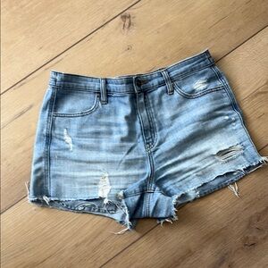 Aerie Blue Jean Shorts with Distressed Frayed Hem size Medium